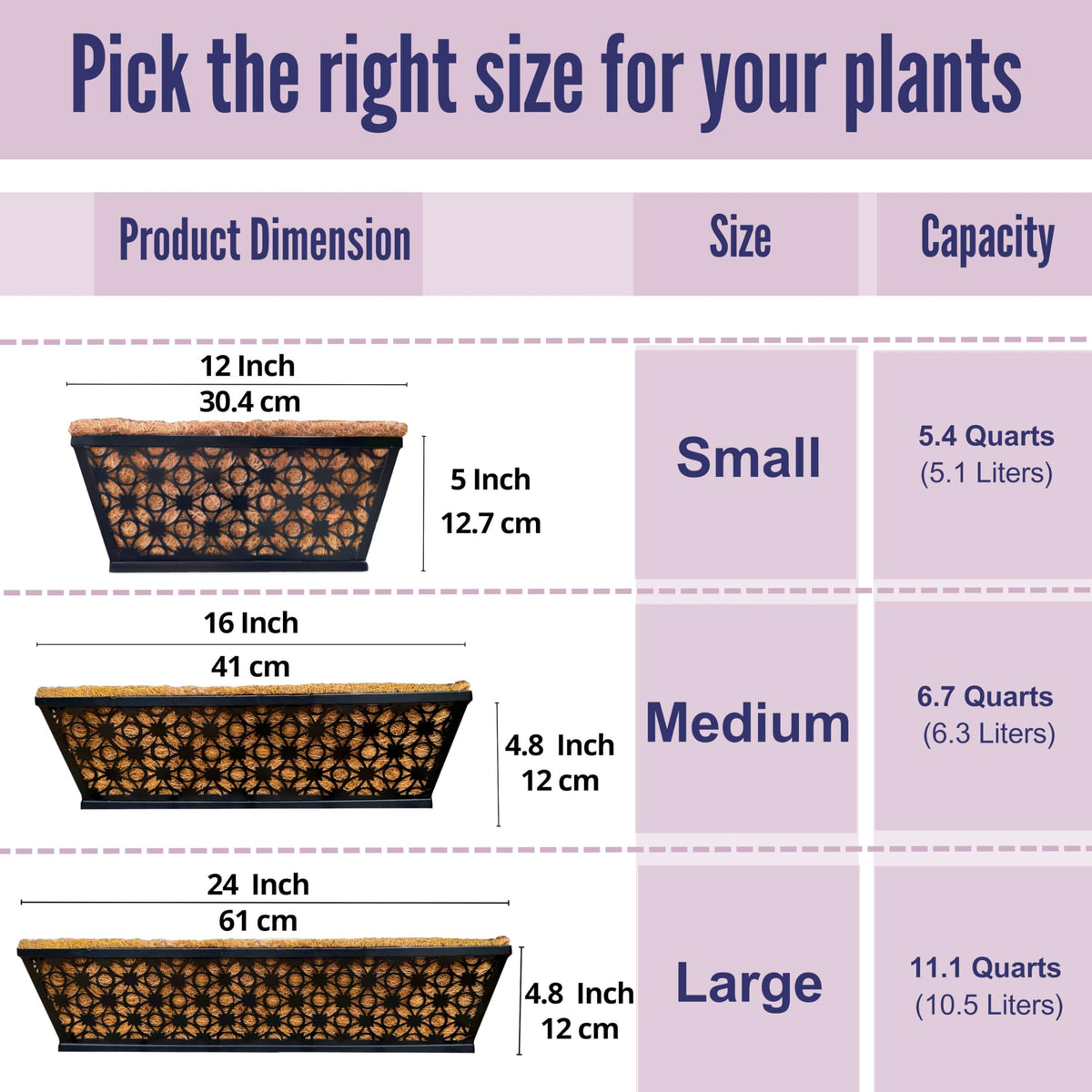 LaLaGreen Flower Wall Planter (12 in, 2 Pack) Black Metal Window Boxes