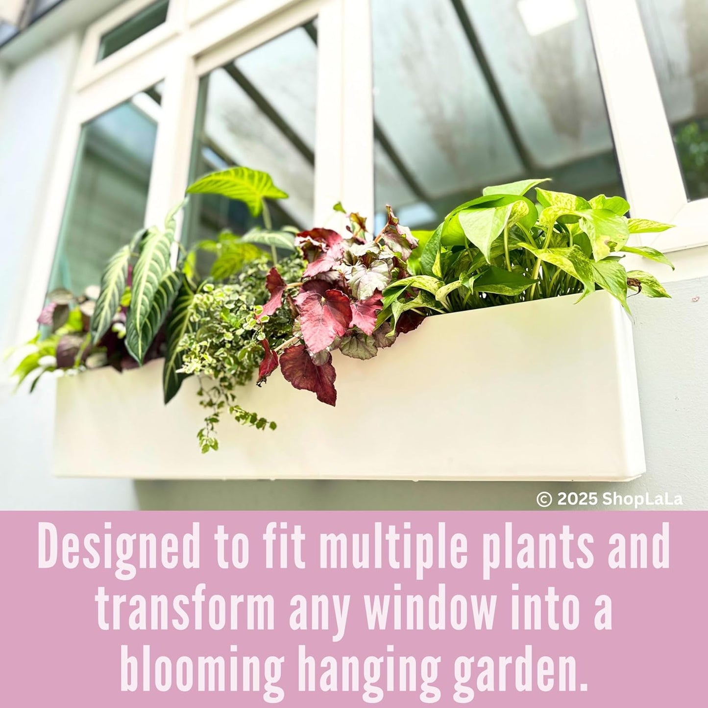 LaLaGreen Hanging Planter Boxes Outdoor (40 Inch, 2 Pack) Extra Large Window Flower Box with Bracket, White Rectangular Self Watering System Vertical Plant Container Wall Mount Indoor Succulents Herbs