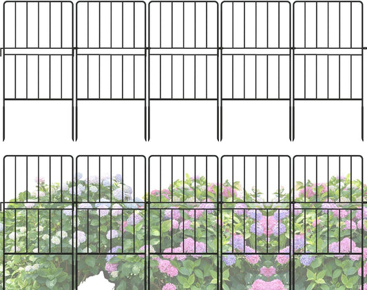 ShopLaLa Garden Fence Animal Barrier (20 Panels) 12in(L) x 24in(H) Rustproof Decorative Metal Wire Fencing Flower Edging for Landscape Patio Yard Outdoor Border No Dig, Black Fences for Dogs D-A24
