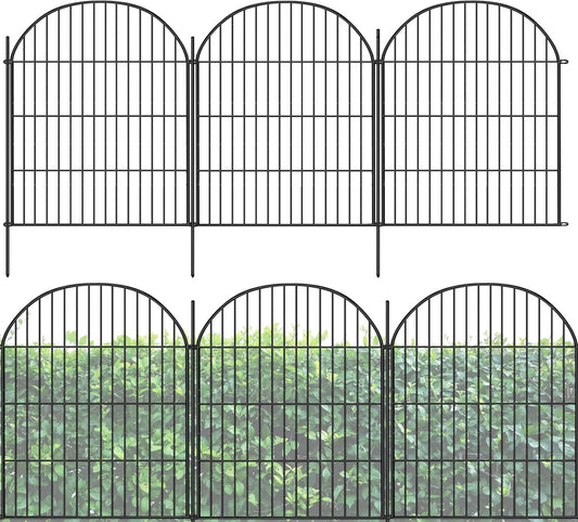 ShopLaLa Decorative Garden Fence (6 Panels) 28in(L) x 32in(H) Rustproof Black Metal No Dig Fences Small Dog Animal Barrier, Flower Edging for Landscape Large Tall Fencing Outdoor Garden Decor D-YA32