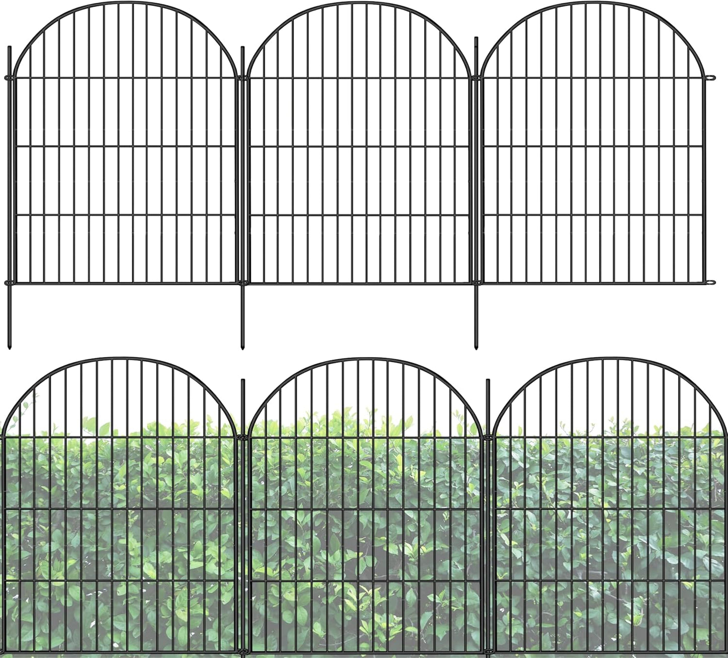 ShopLaLa Decorative Garden Fence (6 Panels) 28in(L) x 32in(H) Rustproof Black Metal No Dig Fences Small Dog Animal Barrier, Flower Edging for Landscape Large Tall Fencing Outdoor Garden Decor D-YA32