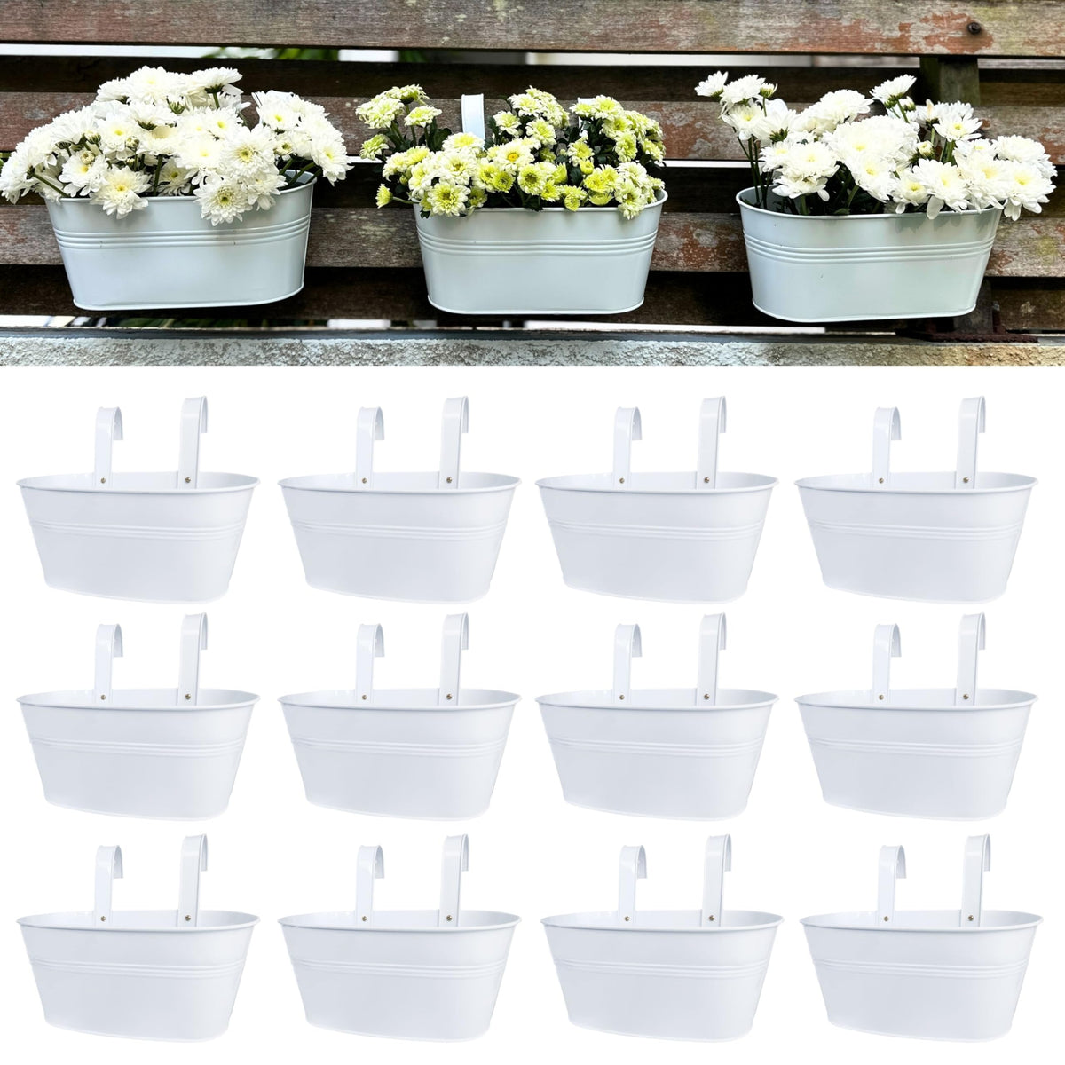 LaLaGreen Hanging Oval Metal Railing Bucket Planters