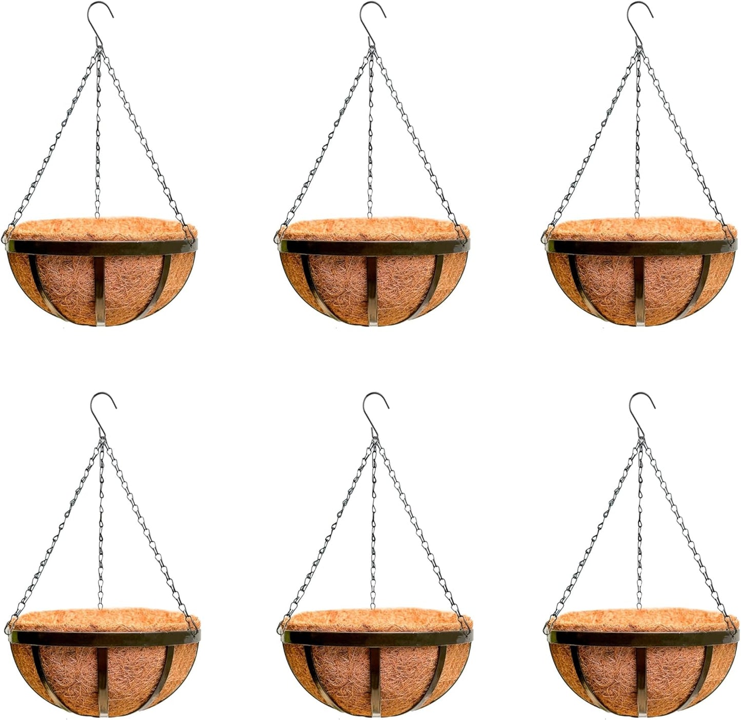 LaLaGreen Outdoor Hanging Baskets for Plants (6 Pack, 10 Inch) Small and Cute Wire Hanging Planters with Coco Liner, Black Metal Flat Iron Flower Pots for Deck Porch Patio Garden Balcony Outside Decor