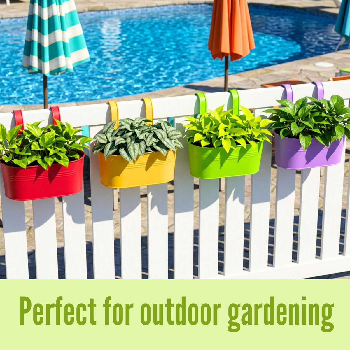 LaLaGreen Colorful Oval Metal Railing Planter Boxes