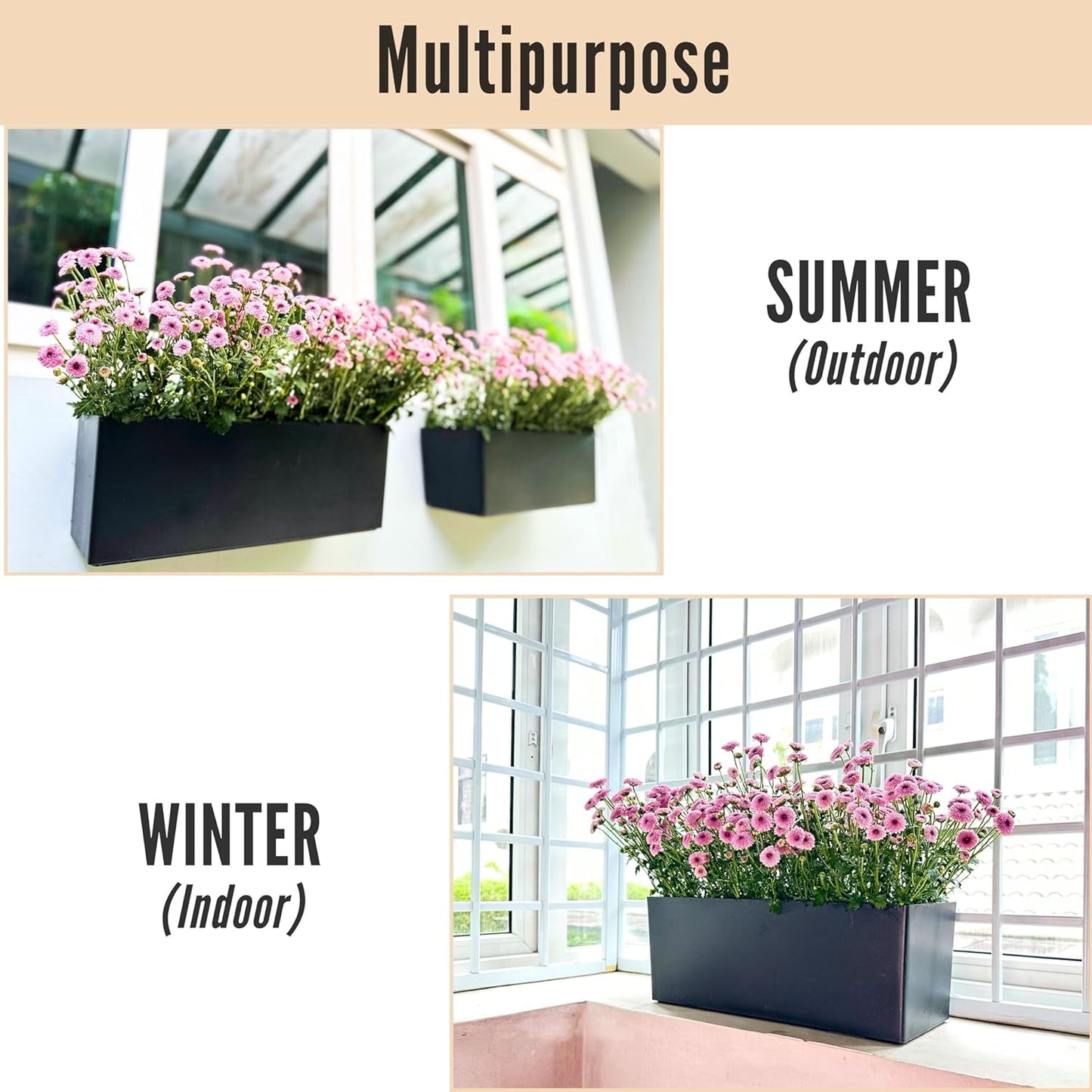 LaLaGreen Wall Planter for Outdoor Plants (3 Pack, 14 Inch) Wall Mounted Self Watering System Black Flower Boxes with Bracket, Window Wall Hanging Rectangular Plant Pots Container Indoor Modern Herb