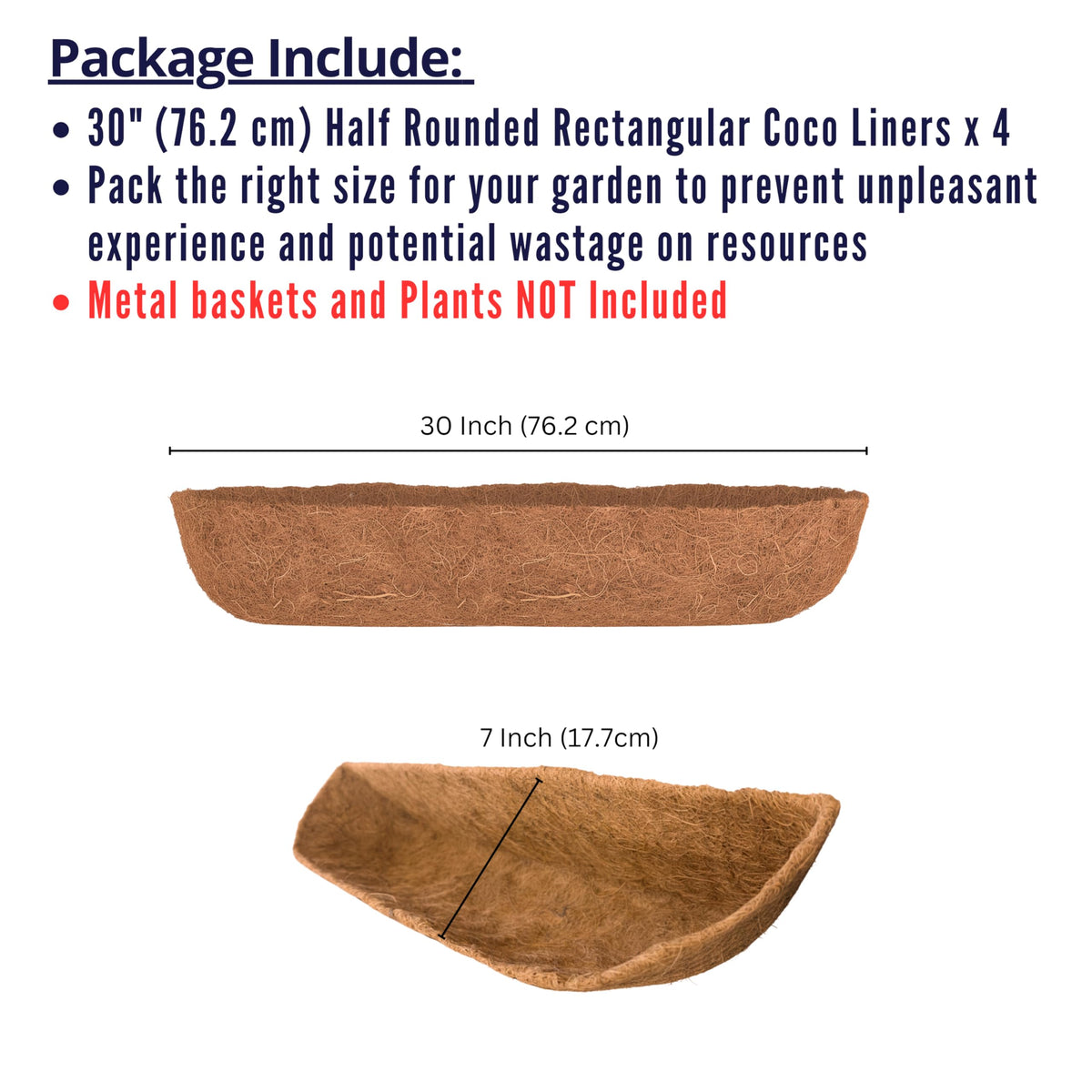 LaLaGreen Half-Round Rectangular Coconut Coir Replacement Liners