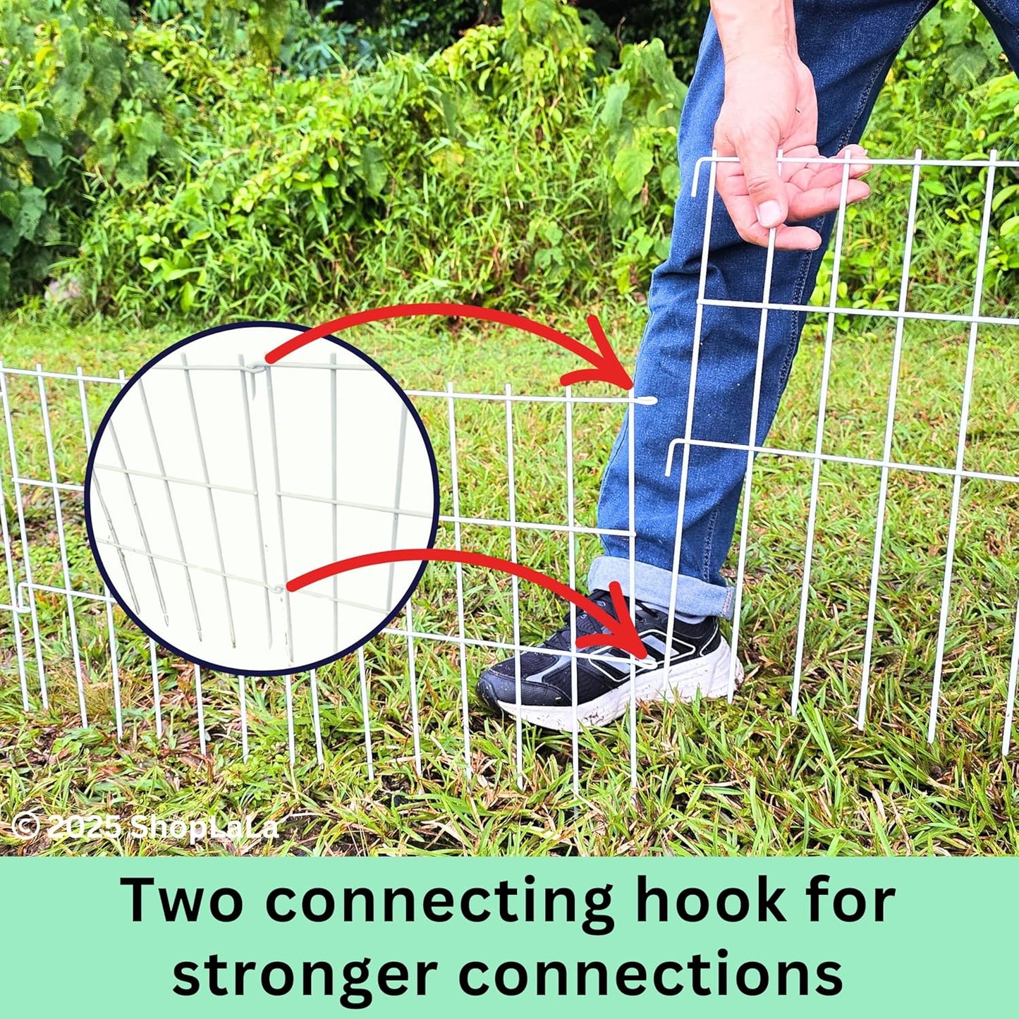 ShopLaLa Garden Fence (10 Panels) 12in(L) x 16.5in(H) Rustproof Metal Wire Animal Barrier Fence Flower Edging for Landscape Patio Outdoor Decor, Small Dog Fences for the Back Yard No Dig White D-L16.5