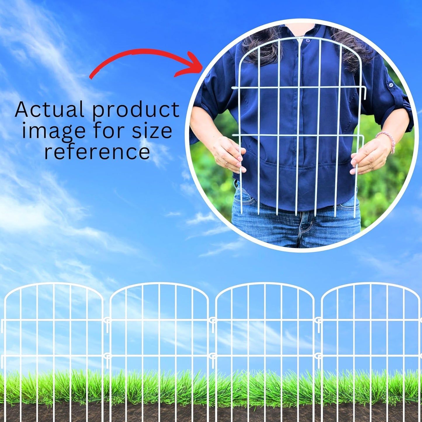 ShopLaLa Garden Fence (10 Panels) 12in(L) x 16.5in(H) Animal Barrier Fencing Rustproof Metal Wire Flower Edging for Landscape Patio Outdoor Decor, Tall Large Yard Fences for Dog No Dig White D-K16.5