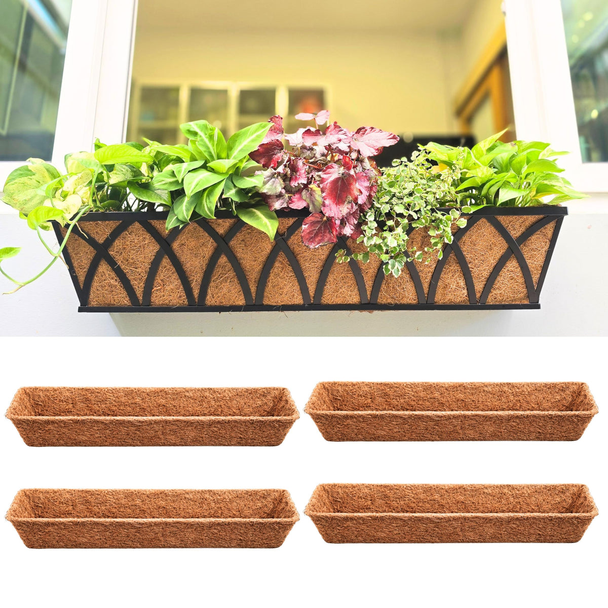 LaLaGreen 30" (4 Pack, Rectangular) Coco Liners for Window Box & Wall Mount Pots–Large Coir Replacement for Trough Planter, Flower Pot, Garden Outdoor Use– Also Available in Multiple Sizes & Shapes