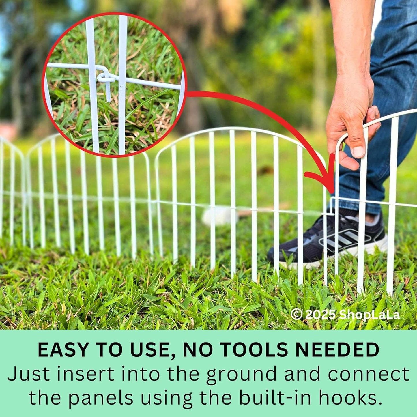 ShopLaLa Decorative Fences (10 Panels) 12in(L) x 16.5in(H) Rustproof White Metal Wire Animal Barrier Fence, Flower Edging for Landscape Outdoor Patio Decor Dog Yard Gates Fences Tall No Dig D-P13-16.5