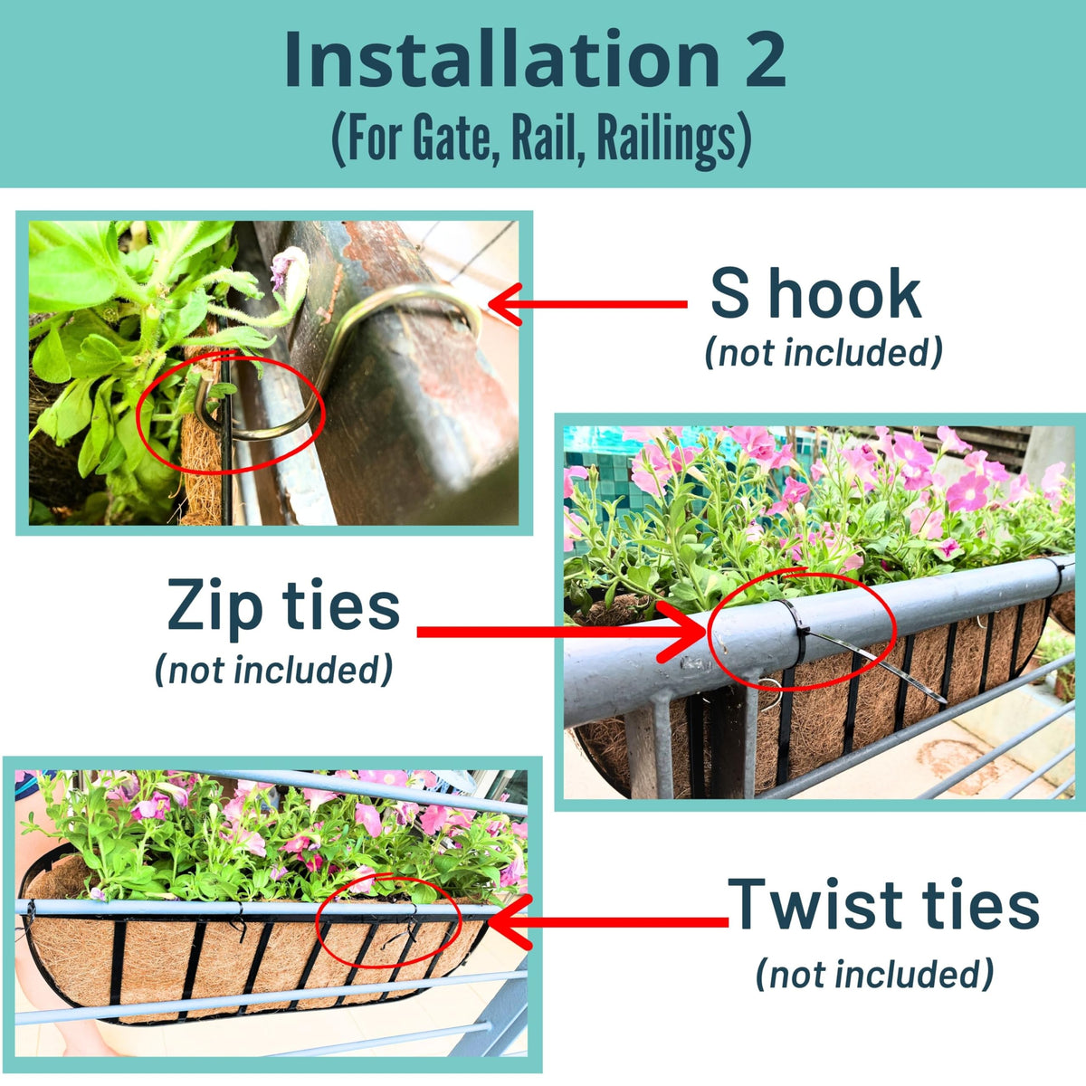 LaLaGreen Black Metal Wall Planter (24 in, 8 Pack) Window Flower Box Holder