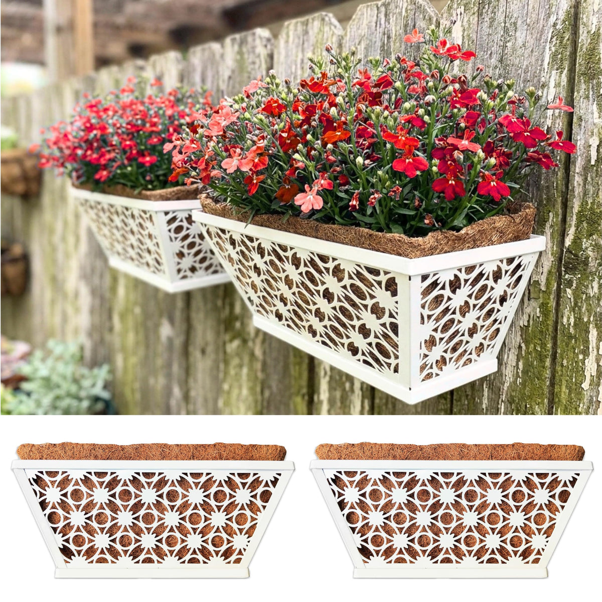 LaLaGreen Metal Wall Planter (12 in, 2 Pack) White Horse Trough Window Box