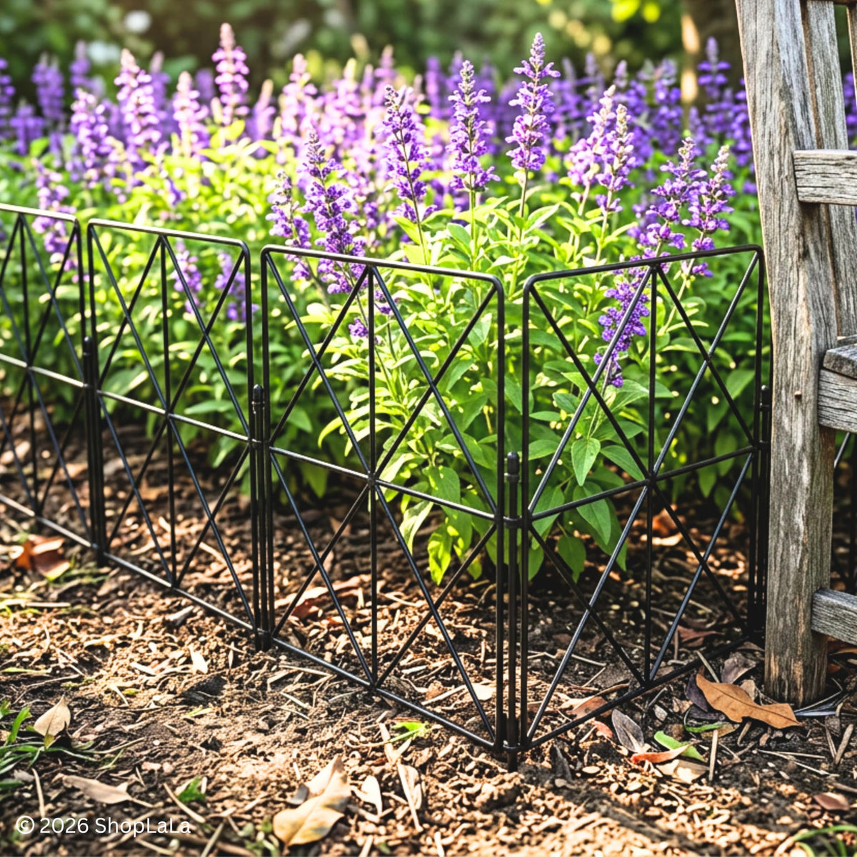 ShopLaLa Decorative Garden Fences (20 Panels) 12.5in(L) x 16.5in(H) Rustproof Animal Barrier for Dogs, Black Metal Wire Diamond Fencing, Flower Bed Edging Fence Border Lawn Yard Patio Outdoor Decor