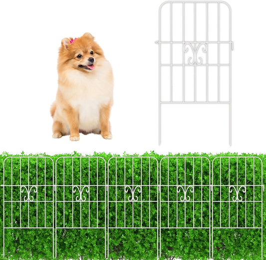 ShopLaLa Garden Fence Animal Barrier Decorative Border (10 Panels), 12in(L) x 24in(H) Rustproof White Metal Wire Fencing Flower Edging for Landscape Patio Outdoor Decor No Dig, Gate and Fences for Dog