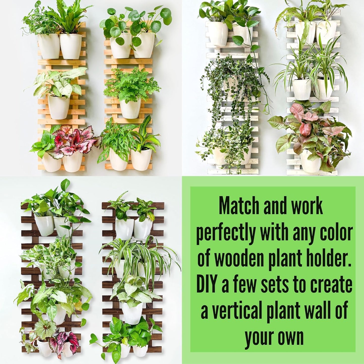 LaLaGreen Wall Mounted Planters for Indoor Plants - 10 Pack, 5 Inch Self Watering Plastic Pot, Living Hanging Eco Wall Planter System, Trendy Live Wall Garden for Herb, White