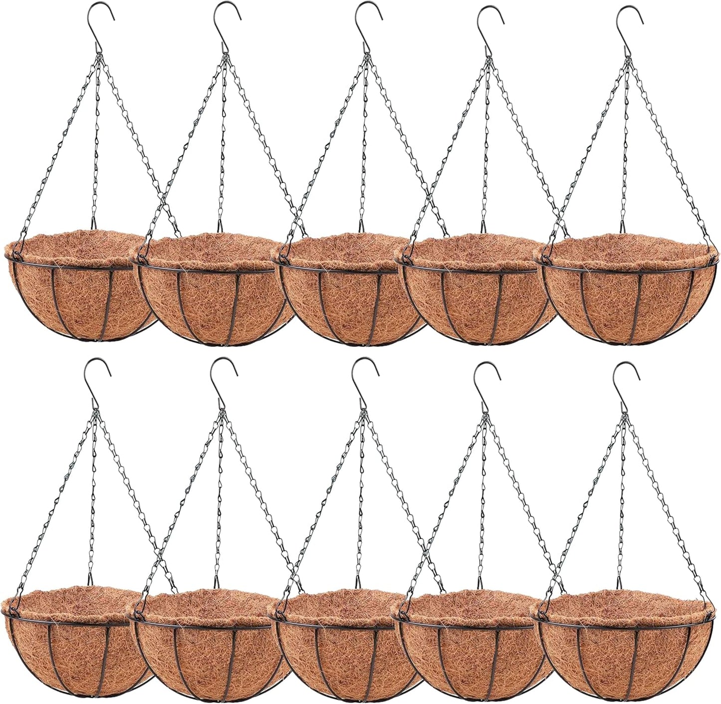 LaLaGreen Hanging Baskets for Plant Outdoor (20 Inch, 2 Pack) Extra Large Black Metal Wire Hanging Planter with Coco Liner Round Flower Pot Holder Hanger Deck Porch Modern Garden Balcony Country Decor