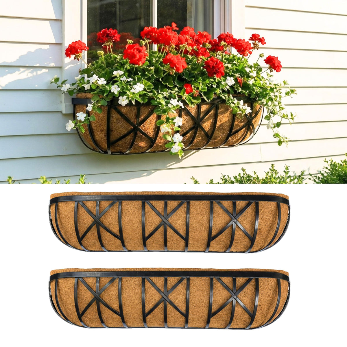 LaLaGreen Garden Wall Planter (36 in, 2 Pack) Black Patio Window Flower Box