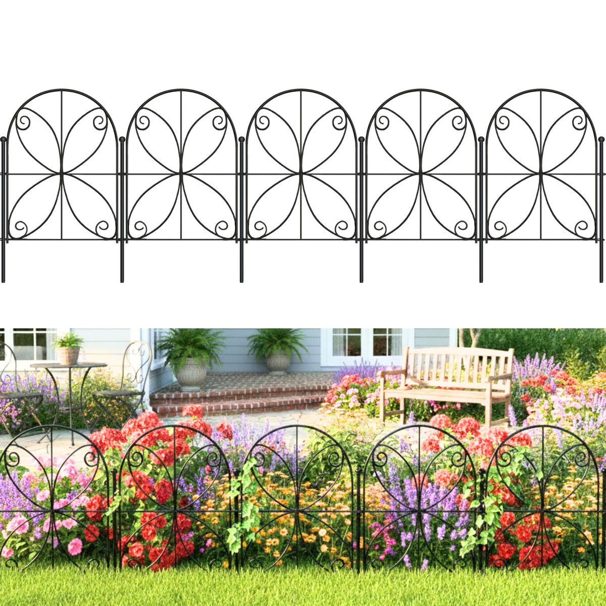 ShopLaLa Garden Fence (20 Panels) 12.5inx16.5in Decorative Black Fences