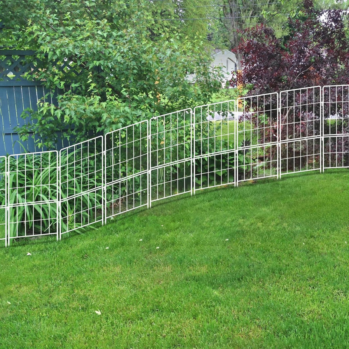 ShopLaLa Decorative Garden Fence Outdoor (10 Panels) 12.5in(L) x 31in(H) Animal Barrier Fencing Rustproof White Metal Wire Flower Edging for Landscape, Small Dog No Dig Fences Backyard Gate D-F30A