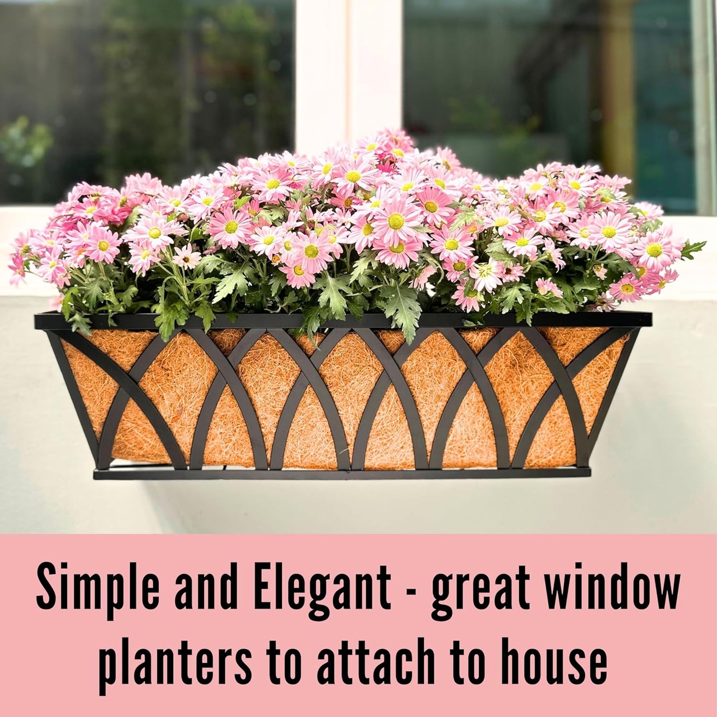 LaLaGreen Wall Planter (4 Pack, 30 Inch) Large Railing Planter Box for Outdoor Plants with Coco Liner, Metal Balcony Flower Basket Deck Rail Railing Fence Window Attach House Horse Trough Fence Porch