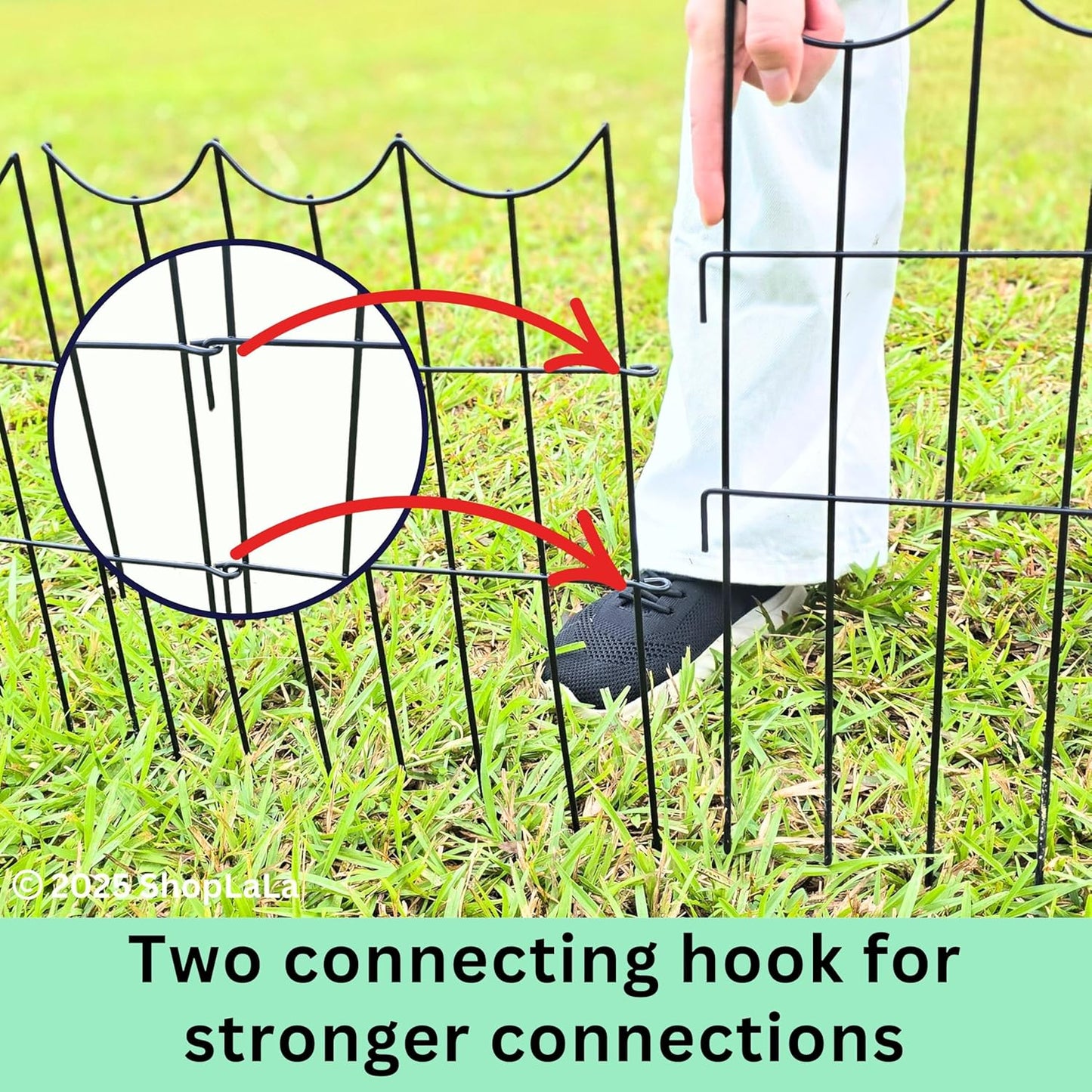 ShopLaLa Decorative Garden Fence (10 Panels) 12in(L) x 16.5in(H) Black Metal Wire Rustproof Animal Barrier Small Fences, Flower Edging for Landscape Patio Outdoor Decor, Yard Pet Gate No Dig D-H16.5