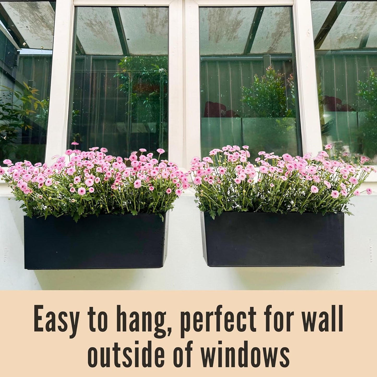 LaLaGreen Wall Planter for Outdoor Plants (3 Pack, 14 Inch) Wall Mounted Self Watering System Black Flower Boxes with Bracket, Window Wall Hanging Rectangular Plant Pots Container Indoor Modern Herb