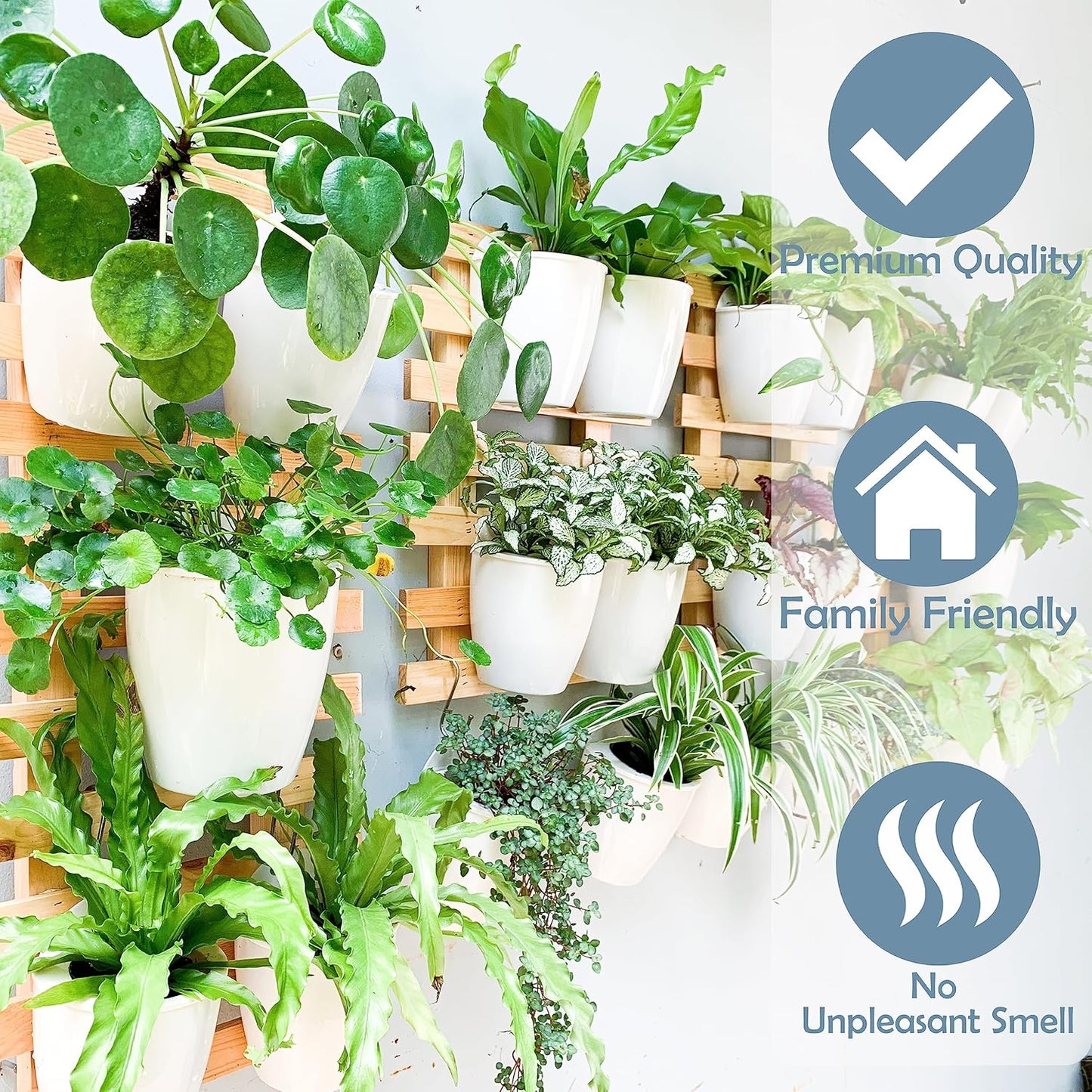 LaLaGreen Wall Mounted Planters for Indoor Plants - 10 Pack, 5 Inch Self Watering Plastic Pot, Living Hanging Eco Wall Planter System, Trendy Live Wall Garden for Herb, White