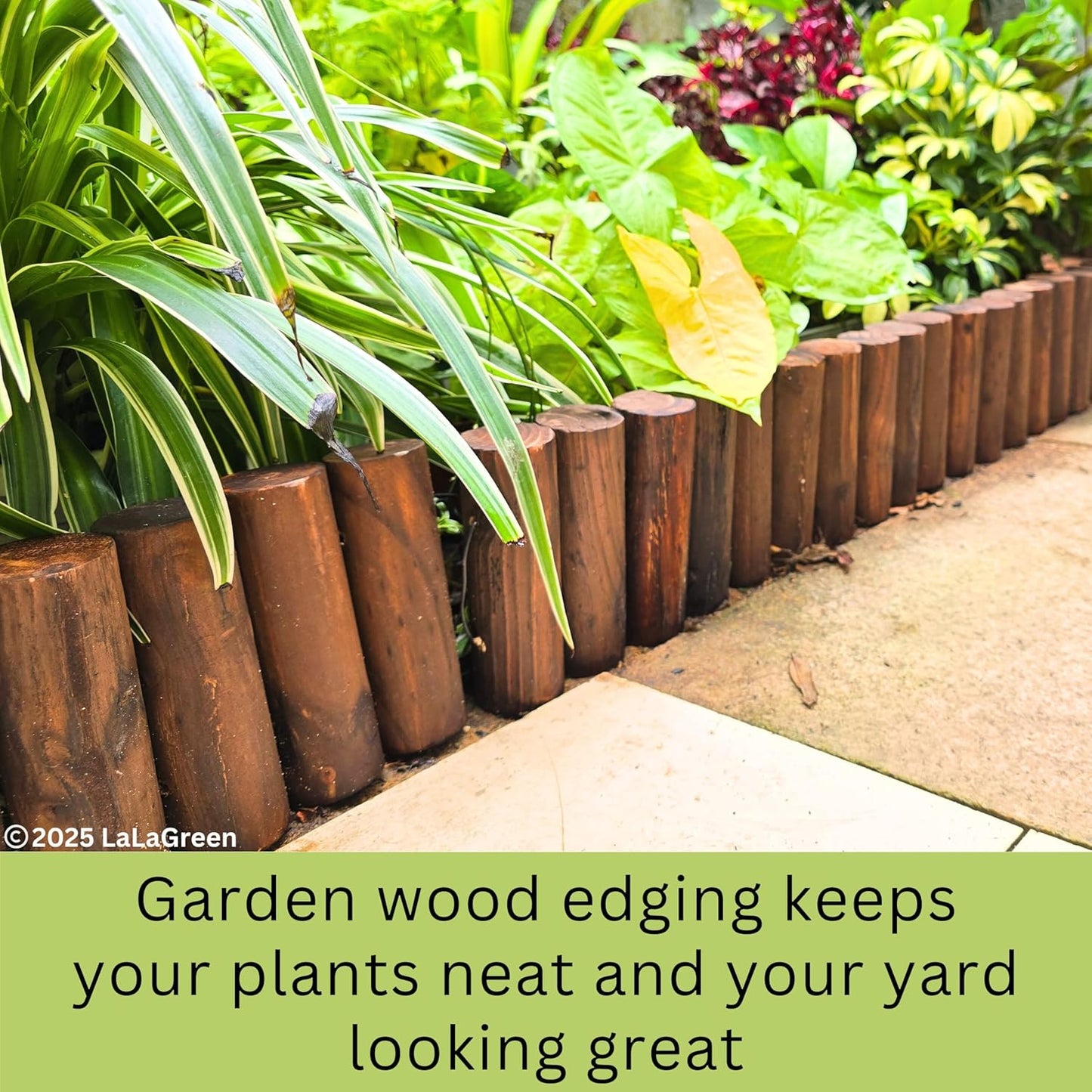 LaLaGreen Garden Edging Border (36"x6", 6 Pack) Small Wood Fence Panel for Yard Lawn Landscape Patio Pathway Trees Decor, Expandable Brown Wooden Stakes Decorative Flower Bed Fencing Outdoor No Dig