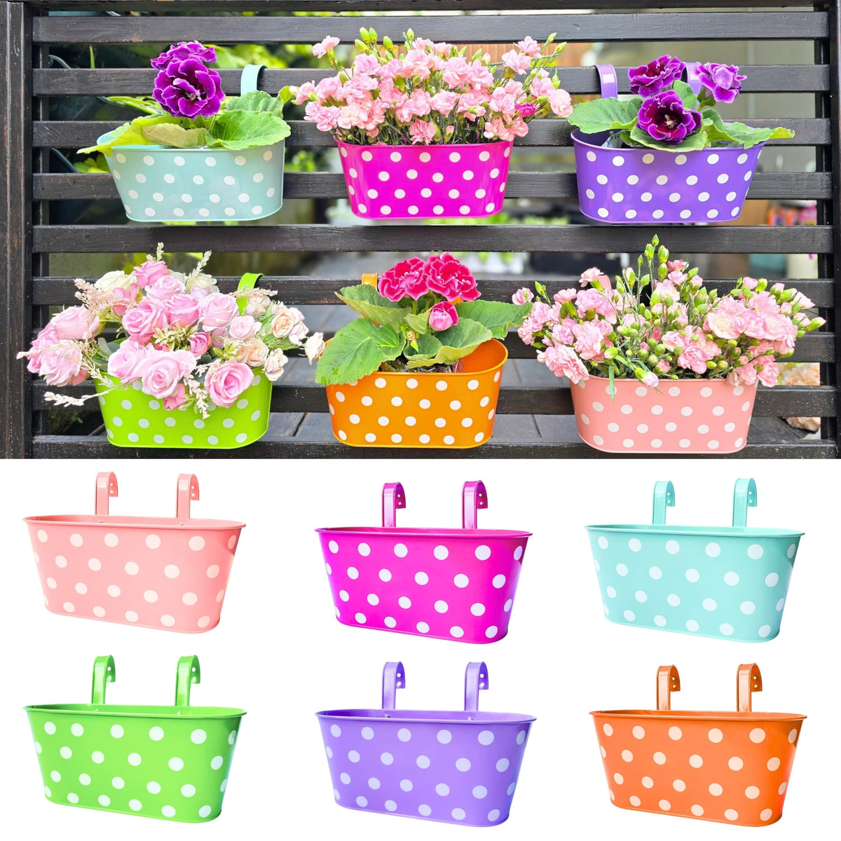 LaLaGreen Polka Dot Metal Railing Planter Boxes