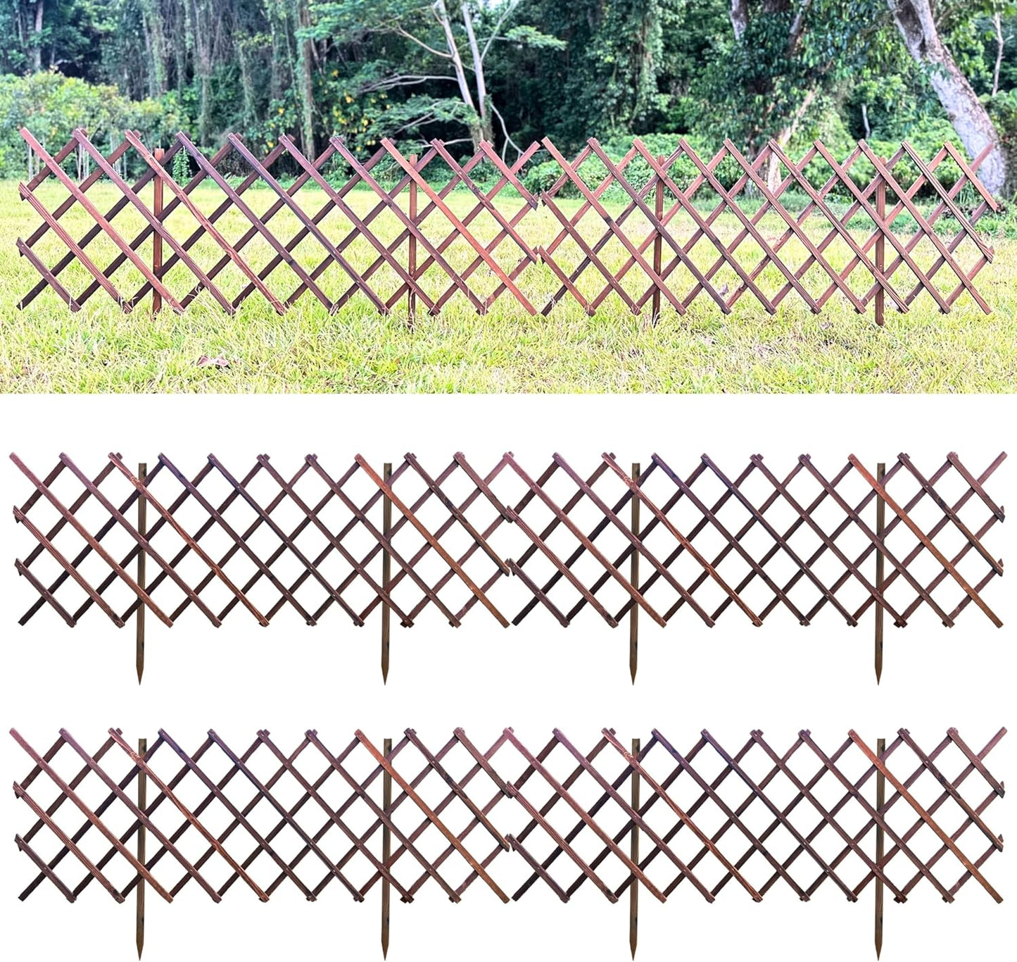 ShopLaLa Garden Fence- 2 Pack, Total 12ft (L) Wooden Lattice Flower Edging for Yard Lawn Landscape Patio Outdoor Decor, Expandable Plant Garden Trellis, Animal Barrier Fence No Dig Panel for Small Dog