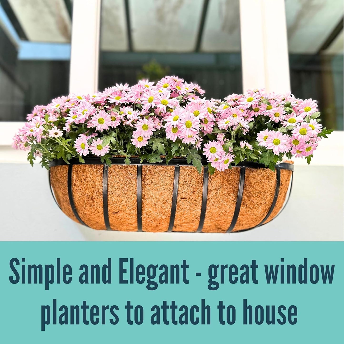 LaLaGreen Deck Railing Planter Box - 2 Pack, 36 Inch Large Wall Planters for Outdoor Plants, Window Flower Boxes Attach House with Coco Liners Metal Horse Troughs Fence Balcony Patio Porch Over Rail