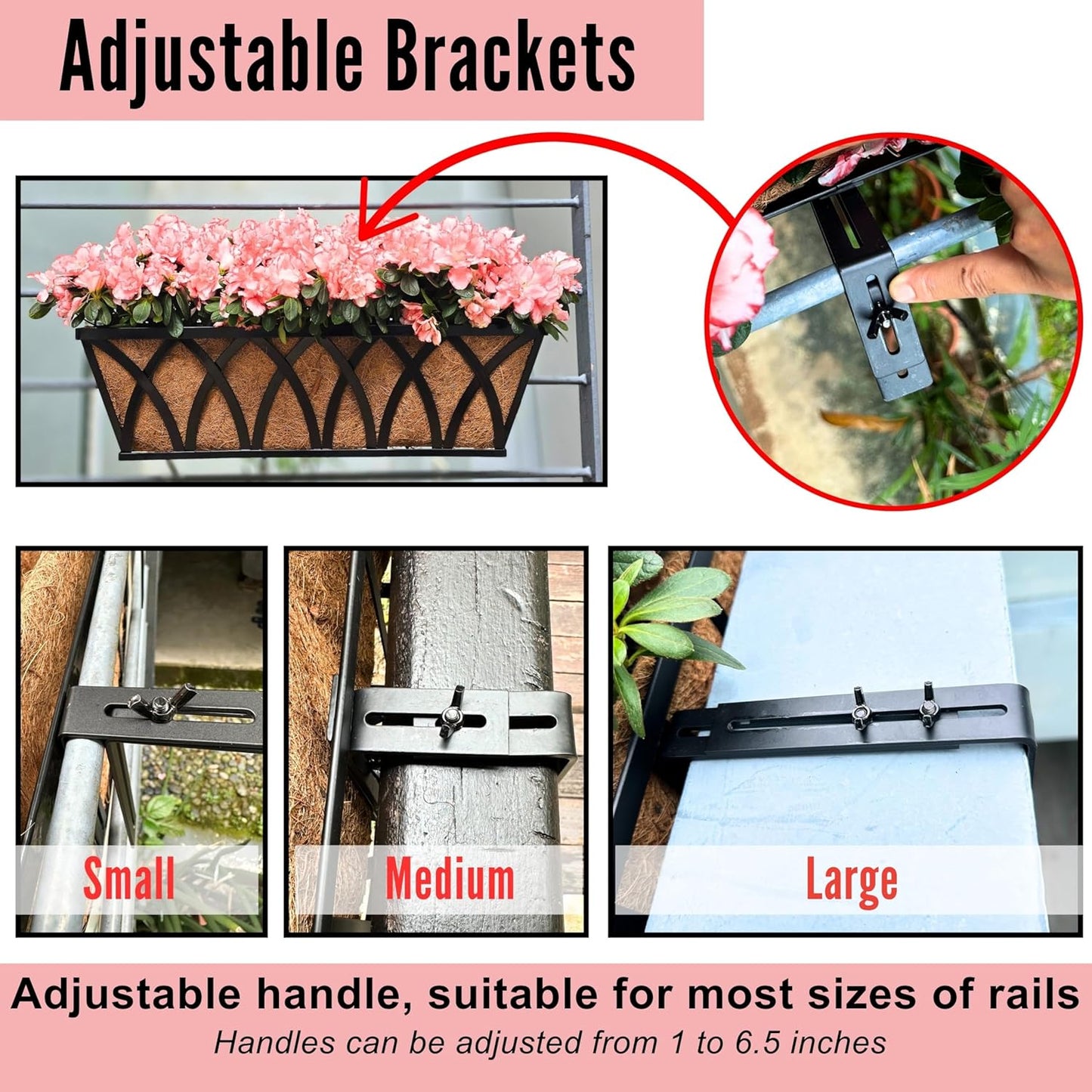 LaLaGreen Deck Railing Planter Boxes (30 Inch, 2 Pack) Wall Hanging Planters for Outdoor Plants, Black Metal Rectangular Window Flower Box with Coco Liner, Horse Trough Rail Fence Porch Patio Decor