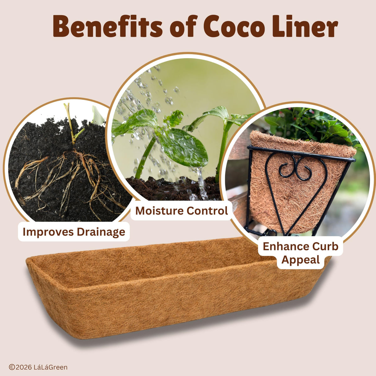 LaLaGreen Rectangular Coconut Coir Replacement Liners