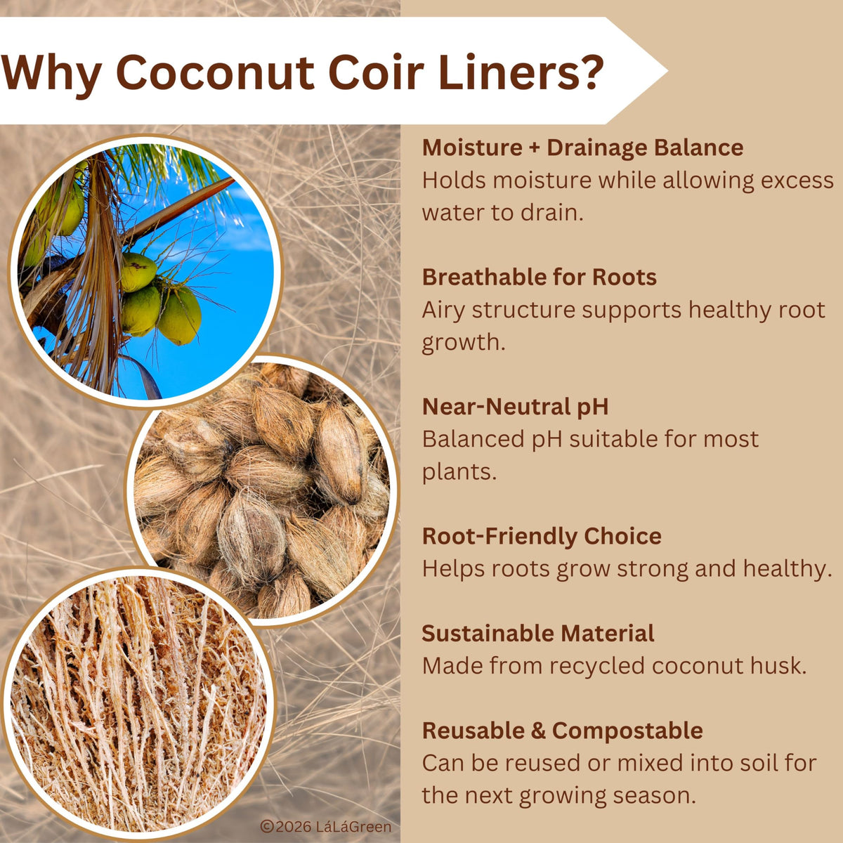 LaLaGreen Rectangular Coconut Coir Replacement Liners for Wall Planters
