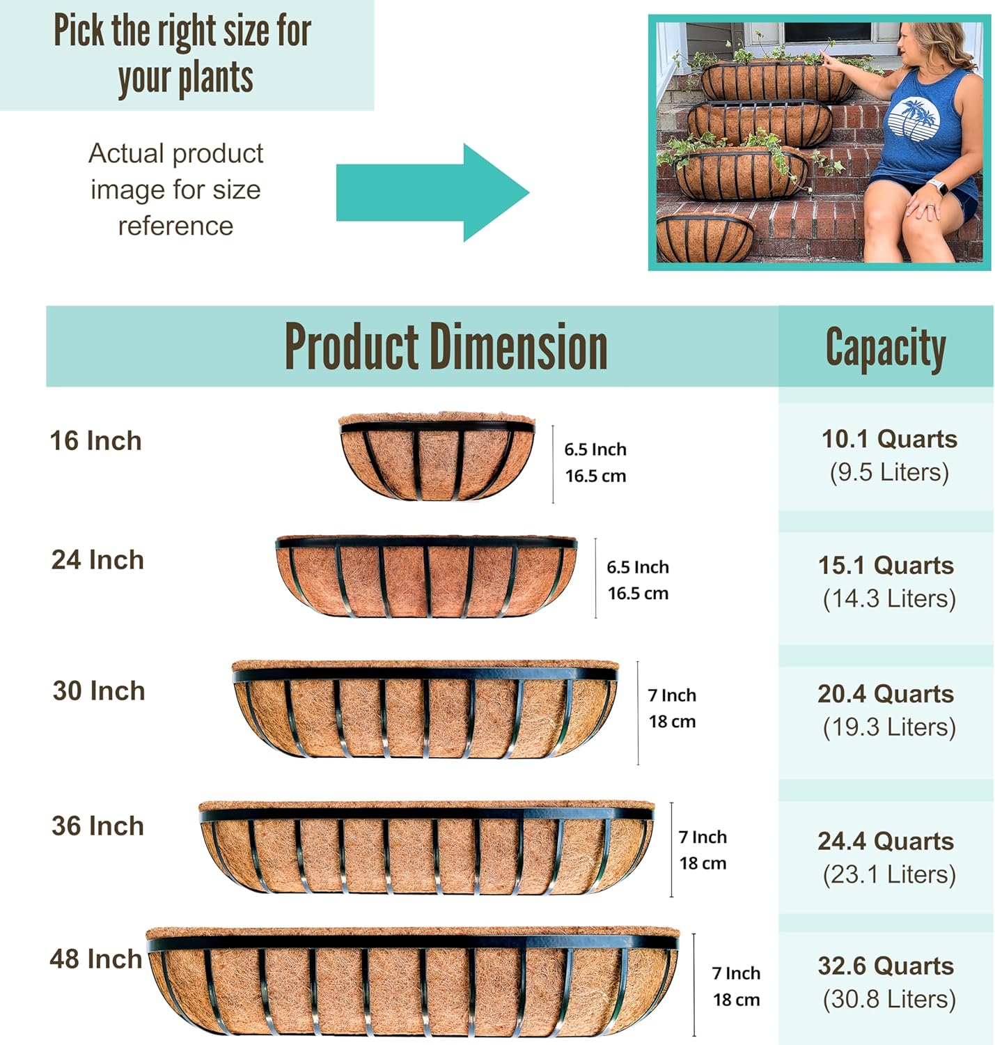 LaLaGreen Deck Railing Planter Box - 2 Pack, 36 Inch Large Wall Planters for Outdoor Plants, Window Flower Boxes Attach House with Coco Liners Metal Horse Troughs Fence Balcony Patio Porch Over Rail