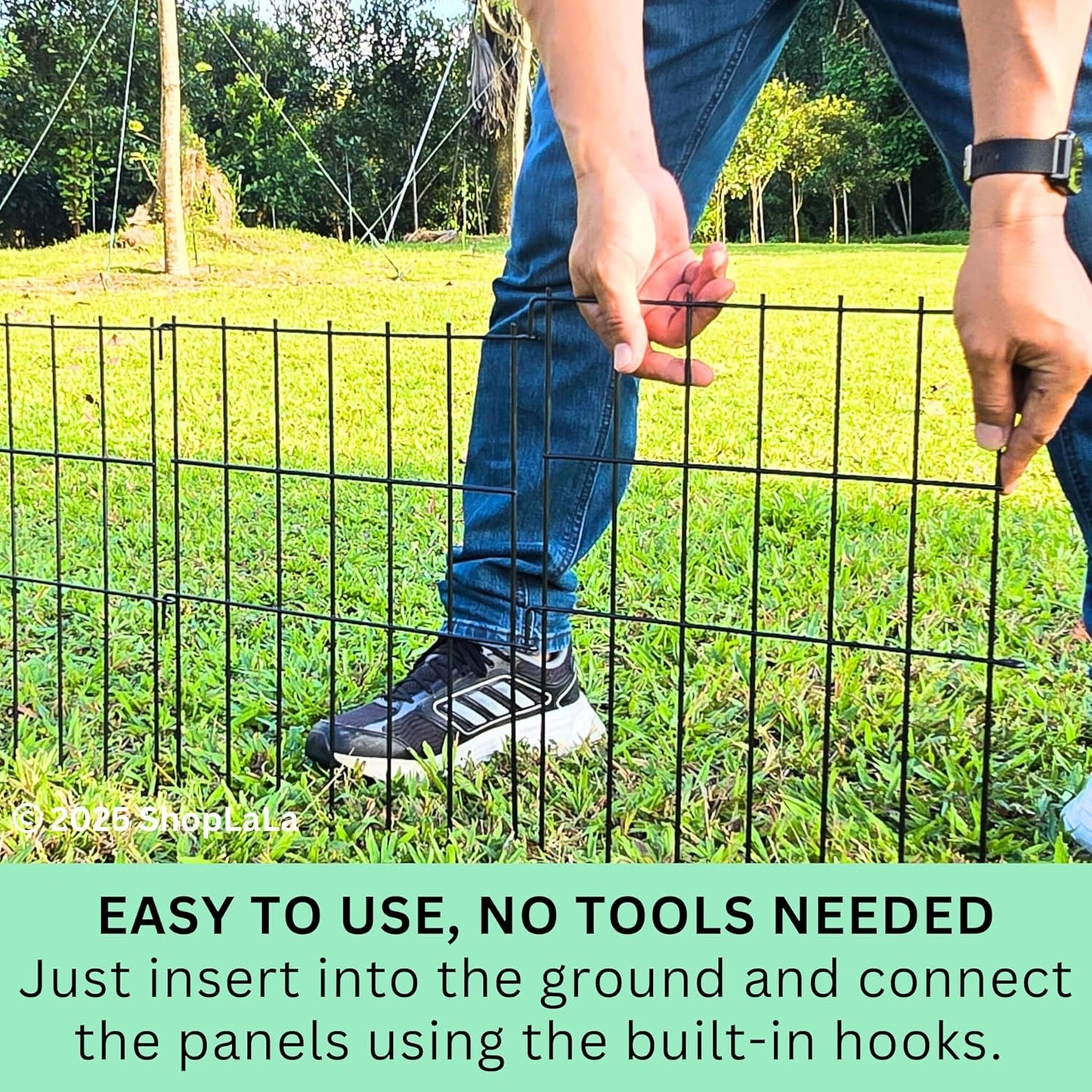 ShopLaLa Garden Fence (10 Panels) 12in(L) x 16.5in(H) Rustproof Metal Wire Animal Barrier Fence Flower Edging for Landscape Patio Outdoor Decor, Small Dog Fences for the Back Yard No Dig Black D-L16.5