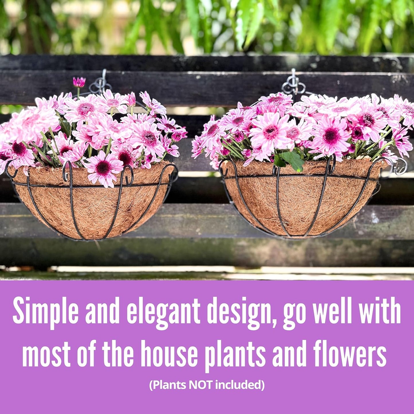 Shoplala Wall Hanging Planter for Outdoor (2 Pack, 10 Inch) Black Metal Hanging Flower Basket for Plants, Wall Planters with Coco Liner Indoor Wall Mounted Plant Holder Outside Balcony Fence Rail Deck