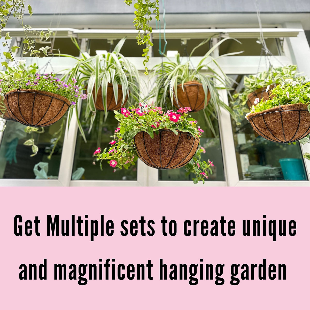 LaLaGreen Hanging Baskets for Plants (10 in, 6 Pack) Coco Liner Flower Pots