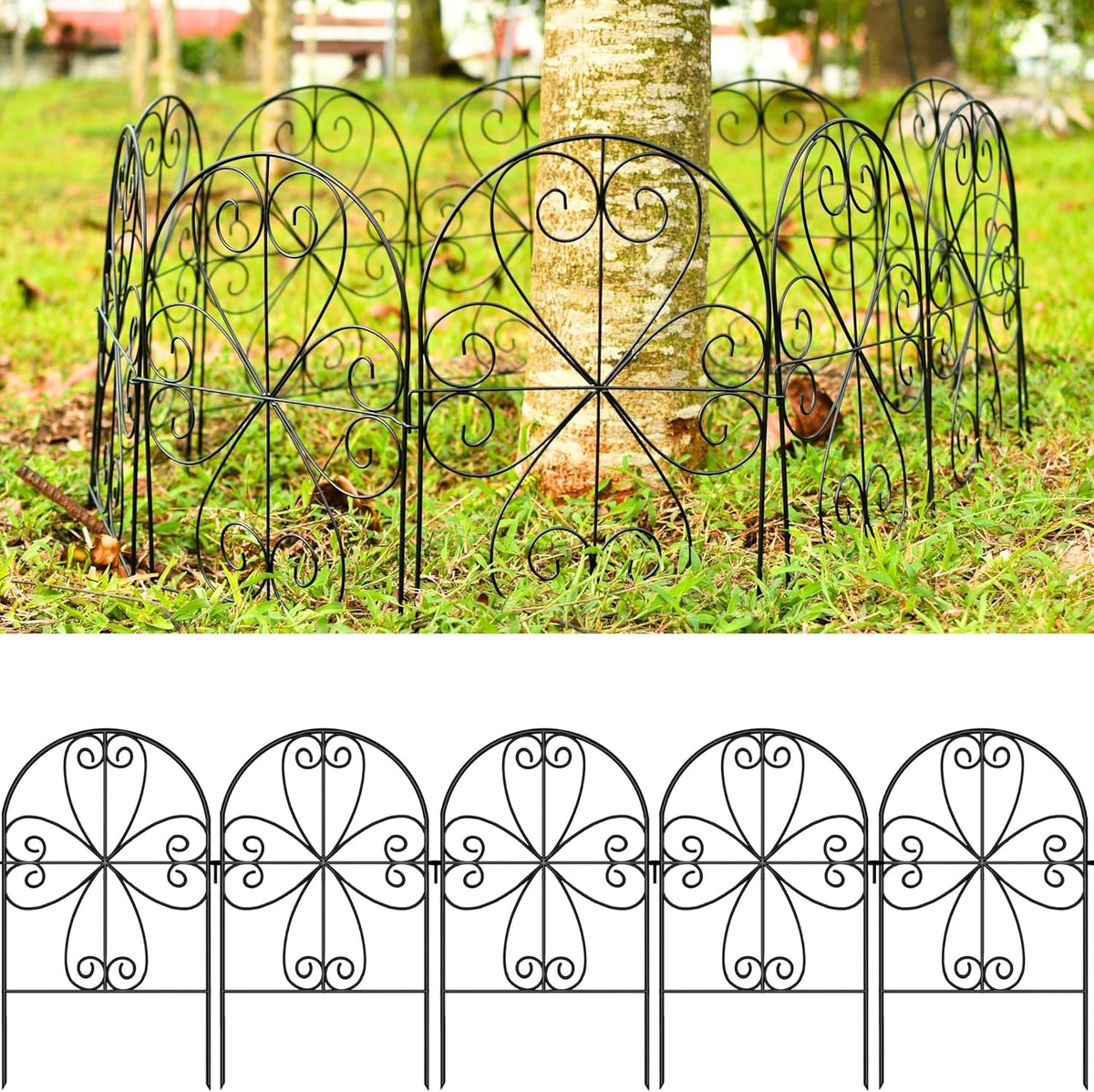 LaLaGreen Tall Decorative Metal Garden Fence Panels — 12 x 24 in