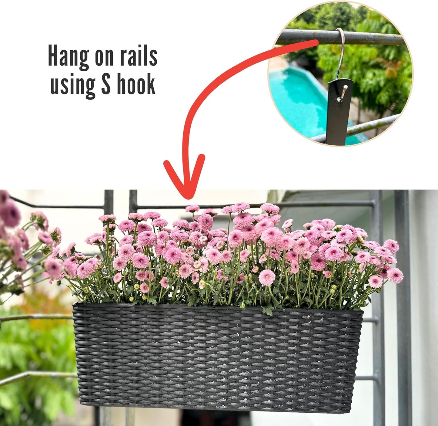 LaLaGreen Outdoor Wall Planters (20 Inch, 2 Pack) Wall Mounted Self Watering System Window Flower Boxes with Bracket, Black Rectangular Plant Pot Container Indoor Modern Garden Herb Kitchen Home Decor