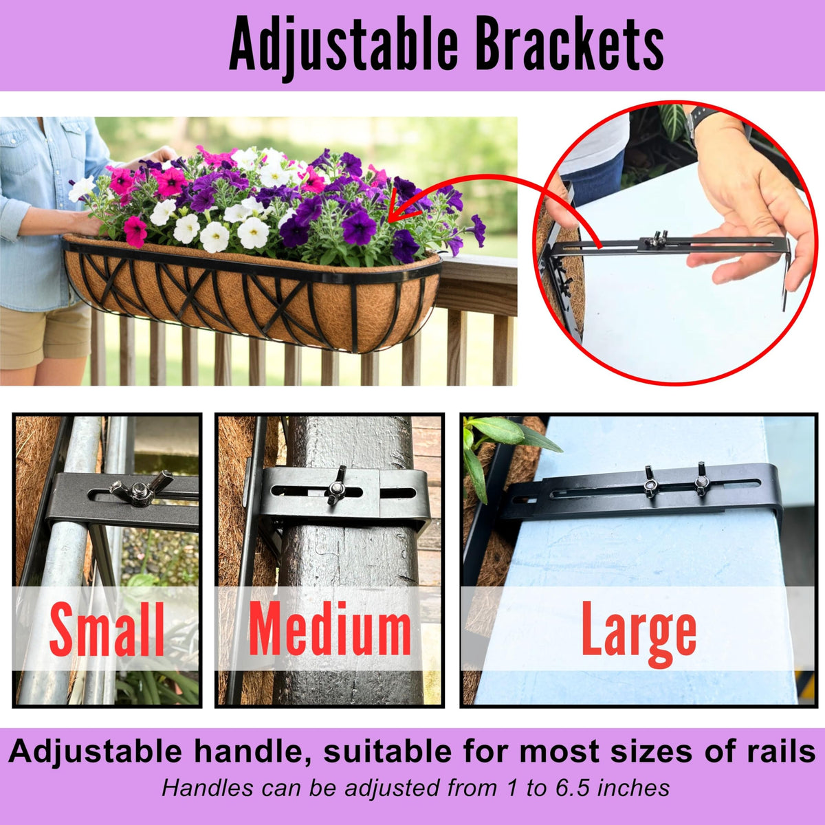 LaLaGreen Cross Metal Railing Planter Boxes with Coco Liners and Adjustable Brackets