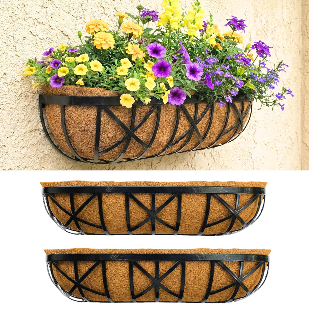 LaLaGreen Metal Wall Planter (30 in, 2 Pack) Black Window Box Holder