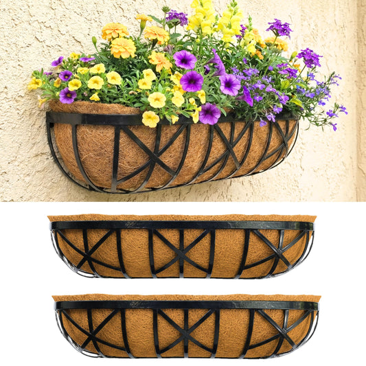 LaLaGreen Metal Wall Planter (30 in, 2 Pack) Black Window Box Holder