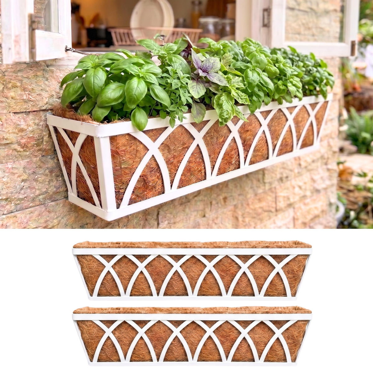 LaLaGreen Rustic Wall Planter (24 in, 2 Pack) White Rectangular Window Box