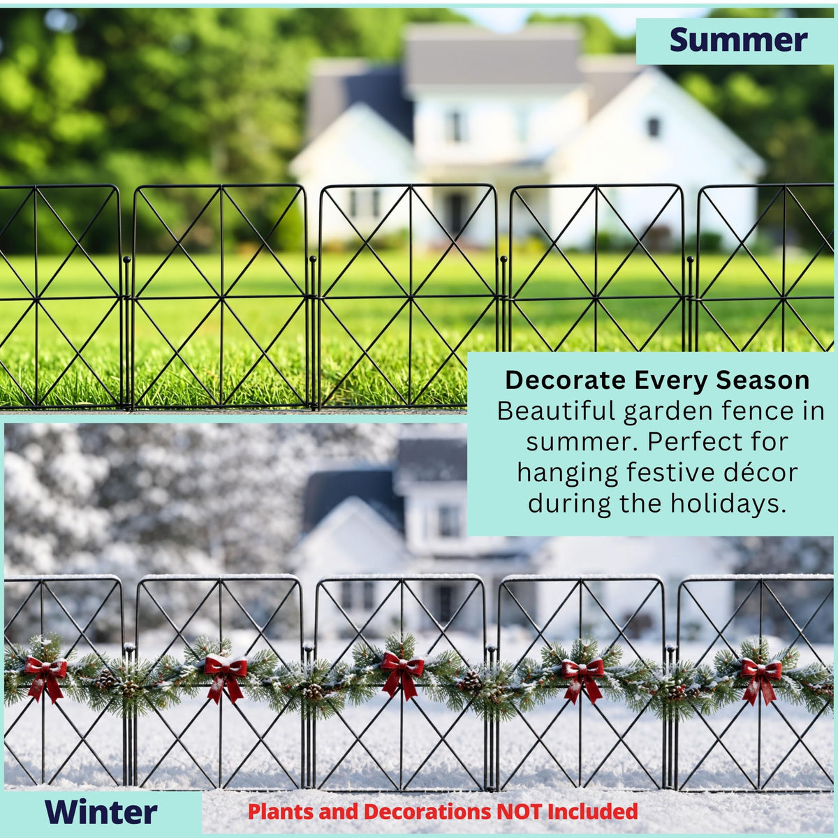 ShopLaLa Decorative Garden Fences (20 Panels) 12.5in(L) x 16.5in(H) Rustproof Animal Barrier for Dogs, Black Metal Wire Diamond Fencing, Flower Bed Edging Fence Border Lawn Yard Patio Outdoor Decor