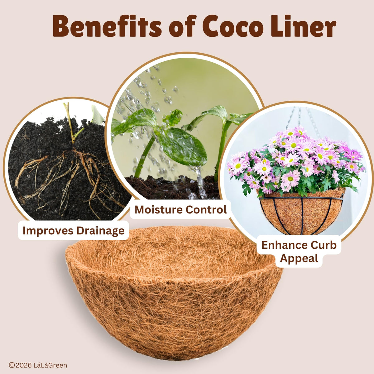 LaLaGreen Round Coconut Coir Replacement Liners
