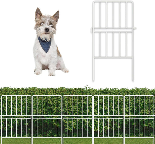 ShopLaLa Garden Fence Animal Barrier (10 Panels) 12in(L) x 24in(H) Rustproof Decorative Metal Wire Fencing Flower Edging for Landscape Patio Yard Outdoor Decor No Dig, White Fences for Dogs D-A24