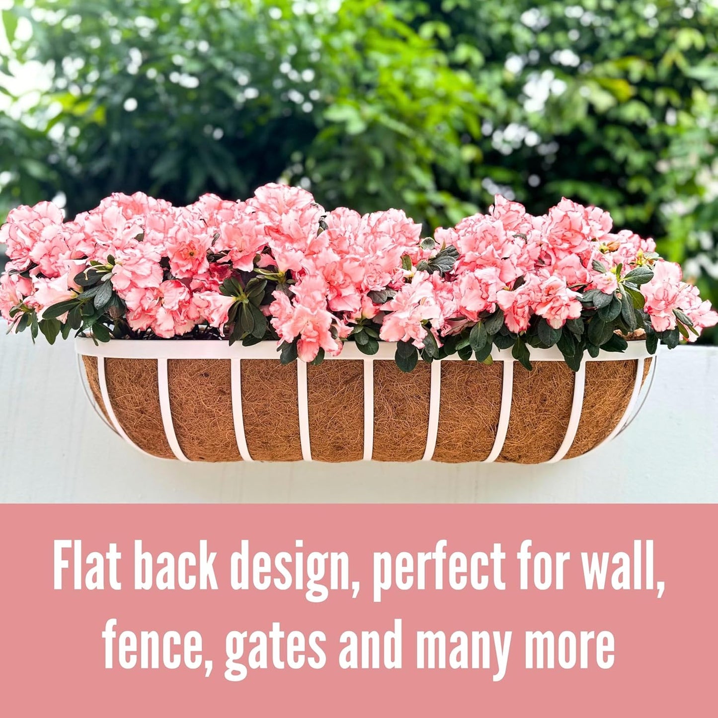 LaLaGreen Outoor Planter Boxes (36 Inch, 2 Pack) White Metal Deck Railings Flower Box with Coco Liners, Rectangular Wall Planters for Window Plants Horse Troughs Fence Balcony Modern Herb Patio Porch