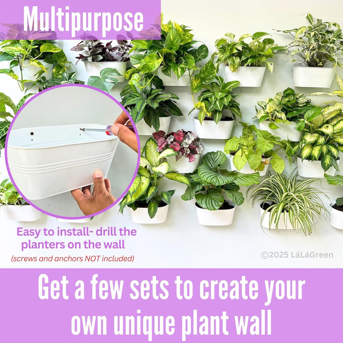 LaLaGreen Outdoor Rail Planter (8 Pack, 9.8 Inch) Small and Cute White Metal Iron Hanging Flower Pots Deck Railings Fence Buckets Countryside Style Wall Mount Window Box Plant Holder Hooks Porch Decor