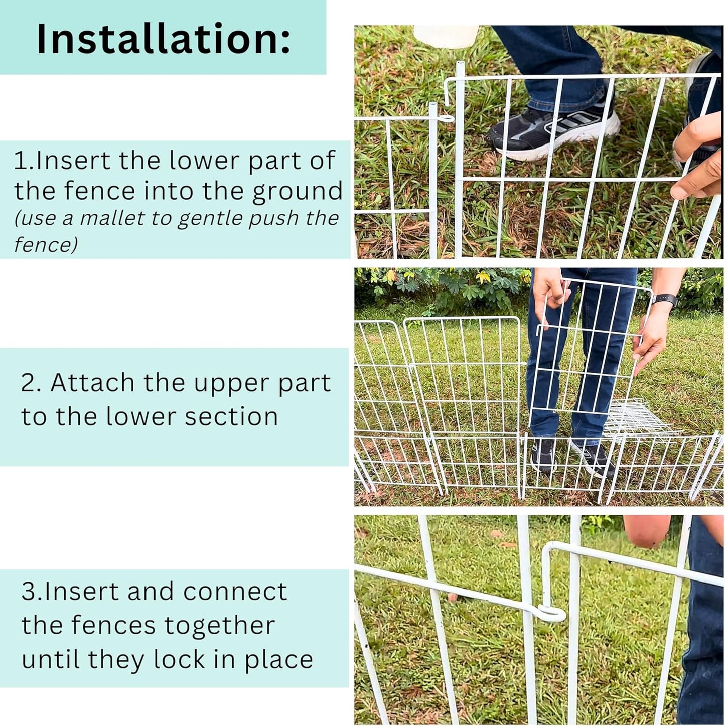 ShopLaLa Decorative Garden Fence Outdoor (10 Panels) 12.5in(L) x 31in(H) Animal Barrier Fencing Rustproof White Metal Wire Flower Edging for Landscape, Small Dog No Dig Fences Backyard Gate D-F30A